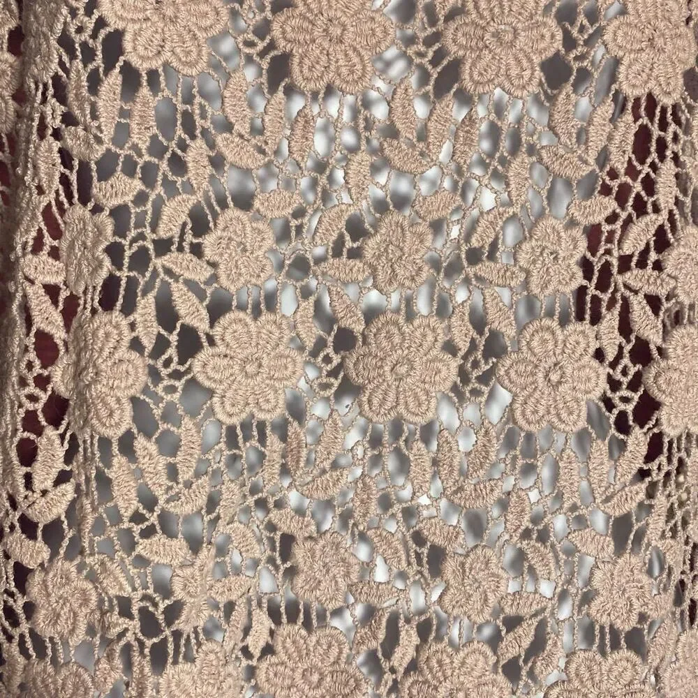 Free People Crochet Lace Front Long Sleeve Top Size M